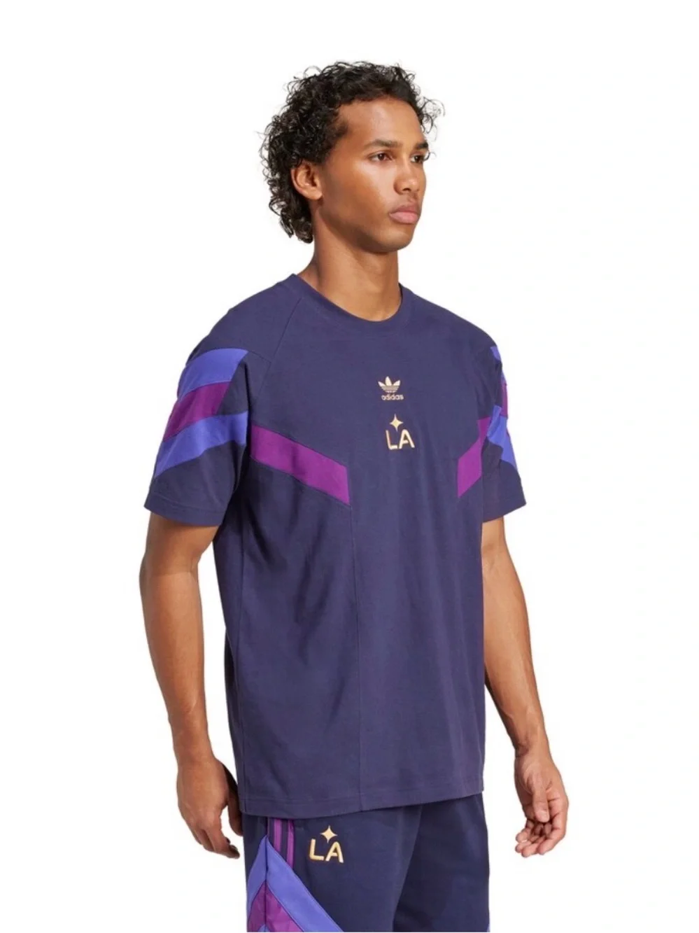 Adidas Originals LA Galaxy Purple Colorblock Graphic Tee Shirt - M 100% cotto
